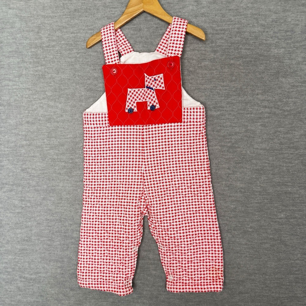 Vintage By Thomas Baby Boy Red Quilted Romper 12 Months Dog Jon Jon Longall